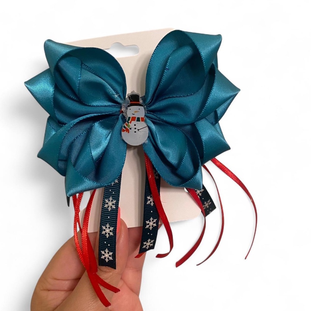 Hand Crafted Teal Snowman Hair Bow